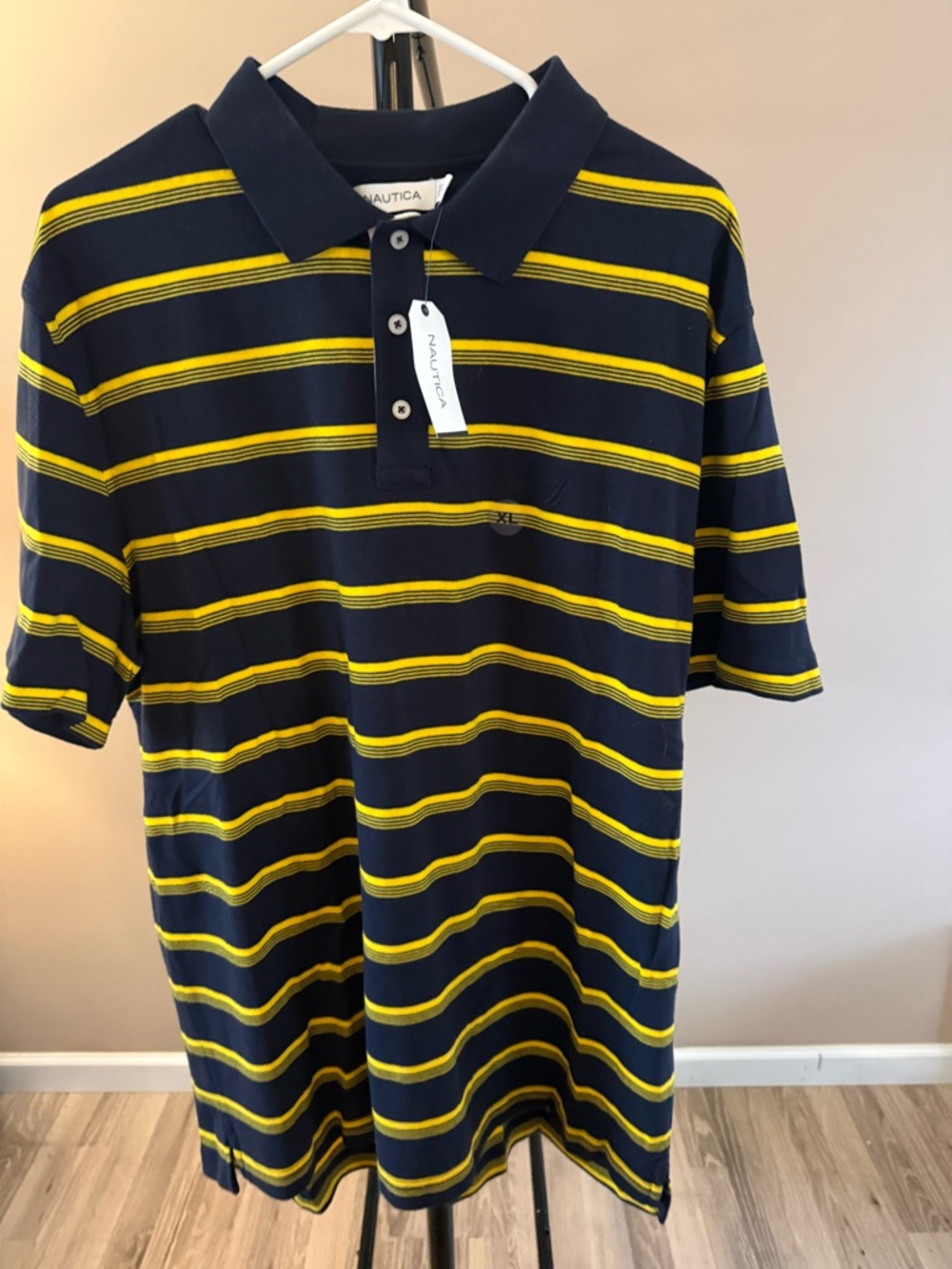 Nautica Navy Polo with Yellow Horizontal Stripes
